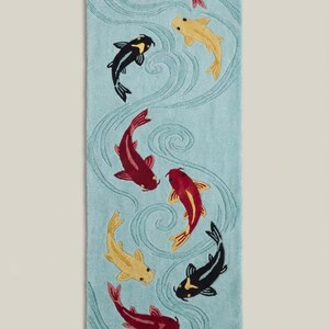 Hand-Tufted Koi Runner Rug – Japanese Style in Aqua Blue