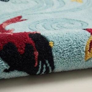 Hand-Tufted Koi Runner Rug – Japanese Style in Aqua Blue