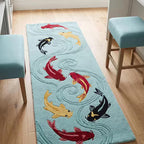 Hand-Tufted Koi Runner Rug – Japanese Style in Aqua Blue