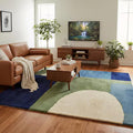 Modern Geometric Hand-Tufted Wool Rug – Soft Blue, Olive Green & Ivory Abstract Pattern