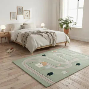 Sage Green Hand-Tufted Wool Kids Play Rug