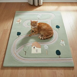 Sage Green Hand-Tufted Wool Kids Play Rug