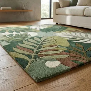 Modern Botanical Leaf Wool Hand-Tufted Rug