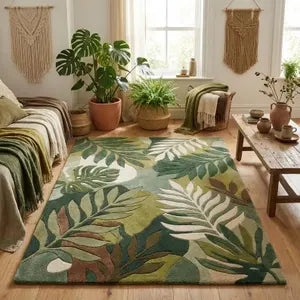 Modern Botanical Leaf Wool Hand-Tufted Rug