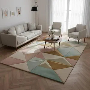 Modern 3D Geometric Hand-Tufted Rug – Pastel Design