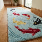 Hand-Tufted Koi Runner Rug – Japanese Style in Aqua Blue