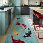 Hand-Tufted Koi Runner Rug – Japanese Style in Aqua Blue