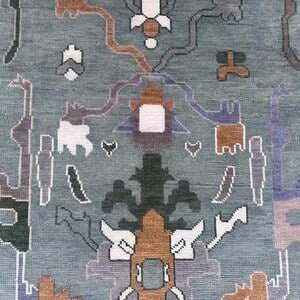 Vintage Hand-Knotted Turkish Oushak Wool Rug – Green & Ivory Floral Classic Area Rug