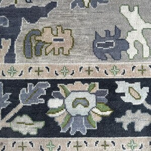 Hand-Knotted Modern Oushak Wool Rug – Cream & Gray Classic Stylish Area Rug