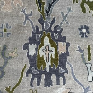 Hand-Knotted Modern Oushak Wool Rug – Cream & Gray Classic Stylish Area Rug