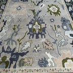 Hand-Knotted Modern Oushak Wool Rug – Cream & Gray Classic Stylish Area Rug