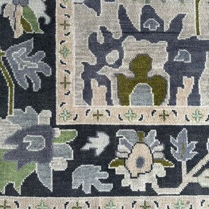 Hand-Knotted Modern Oushak Wool Rug – Cream & Gray Classic Stylish Area Rug