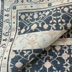 Vintage Hand-Knotted Navy & Ivory Persian Floral Wool Rug