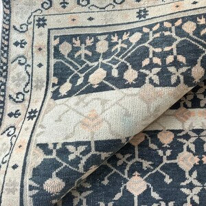 Vintage Hand-Knotted Navy & Ivory Persian Floral Wool Rug