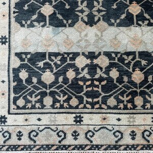 Vintage Hand-Knotted Navy & Ivory Persian Floral Wool Rug