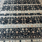 Vintage Hand-Knotted Navy & Ivory Persian Floral Wool Rug