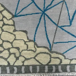 Grey Oushak Wool Rug – Hand-Knotted Vintage Turkish Floral Carpet