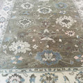 Hand-Knotted Grey Oushak Wool Rug – Pastel Floral Interior Carpet