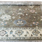 Hand-Knotted Grey Oushak Wool Rug – Pastel Floral Interior Carpet
