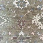 Hand-Knotted Grey Oushak Wool Rug – Pastel Floral Interior Carpet