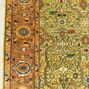 Hand-Knotted Yellow Oushak Wool Rug – Contemporary Turkish Floral Interior Carpet