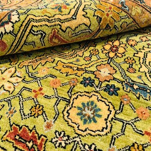Hand-Knotted Yellow Oushak Wool Rug – Contemporary Turkish Floral Interior Carpet