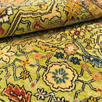Hand-Knotted Yellow Oushak Wool Rug – Contemporary Turkish Floral Interior Carpet