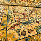 Hand-Knotted Yellow Oushak Wool Rug – Elegant Turkish Floral Geometric Carpet