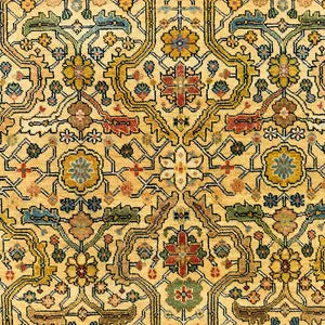 Hand-Knotted Yellow Oushak Wool Rug – Elegant Turkish Floral Geometric Carpet