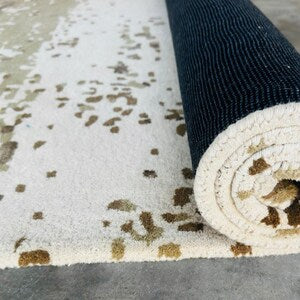 Luxury Hand-Tufted Wool Rug – Elegant Beige & Yellow Classic Floral Interior Carpet