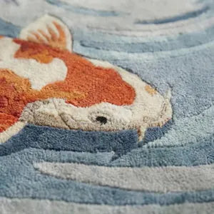 Modern Interior Hand-Tufted Round Koi Fish Rug