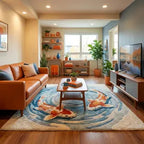 Modern Interior Hand-Tufted Round Koi Fish Rug