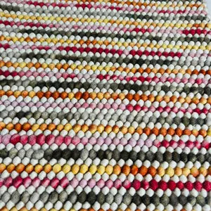 Multicolor Striped Ivory Chunky Looped Wool Rug | Scandinavian Style Indoor Area Carpet