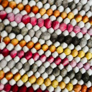 Multicolor Striped Ivory Chunky Looped Wool Rug | Scandinavian Style Indoor Area Carpet