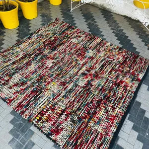 Mosaic Handwoven Wool Patchwork Rug | Modern Minimalist Multicolor Boho Area Carpet
