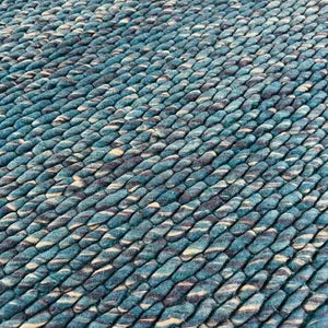 Ocean Weave Handwoven Pebble Wool Rug | Modern Blue Textured Area Carpet