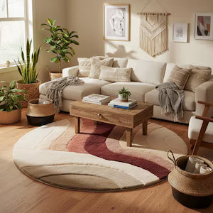 Modern Sunset Waves Hand-Tufted Round Area Rug