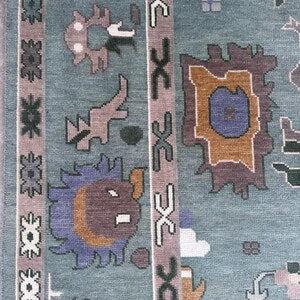 Vintage Hand-Knotted Turkish Oushak Wool Rug – Green & Ivory Floral Classic Area Rug