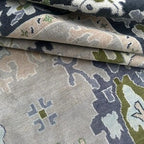 Hand-Knotted Modern Oushak Wool Rug – Cream & Gray Classic Stylish Area Rug