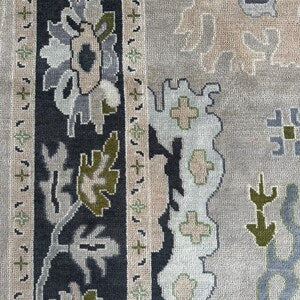Hand-Knotted Modern Oushak Wool Rug – Cream & Gray Classic Stylish Area Rug