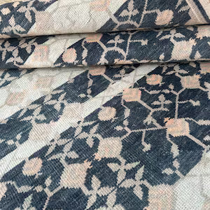 Vintage Hand-Knotted Navy & Ivory Persian Floral Wool Rug