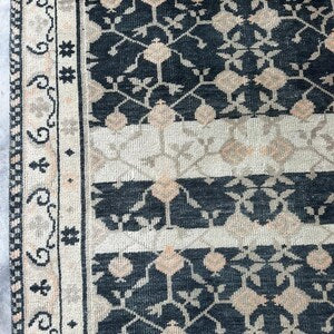 Vintage Hand-Knotted Navy & Ivory Persian Floral Wool Rug