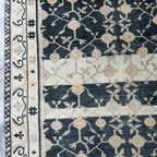 Vintage Hand-Knotted Navy & Ivory Persian Floral Wool Rug