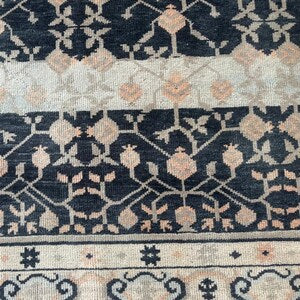 Vintage Hand-Knotted Navy & Ivory Persian Floral Wool Rug