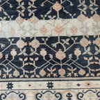 Vintage Hand-Knotted Navy & Ivory Persian Floral Wool Rug