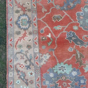 Vintage Turkish Oushak Heriz Rug – Luxury Hand-Knotted Wool Geometric Carpet