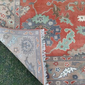 Vintage Turkish Oushak Heriz Rug – Luxury Hand-Knotted Wool Geometric Carpet