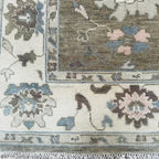 Hand-Knotted Grey Oushak Wool Rug – Pastel Floral Interior Carpet