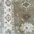 Hand-Knotted Grey Oushak Wool Rug – Pastel Floral Interior Carpet