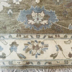 Hand-Knotted Grey Oushak Wool Rug – Pastel Floral Interior Carpet